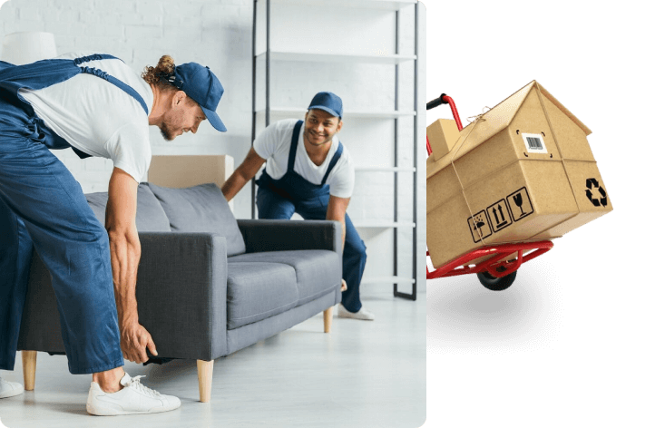 an image showing 2 men carrying a sofa